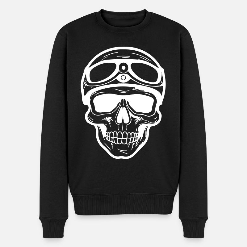 Biker Totenkopf - Männer Premium Bio Pullover - Schwarz