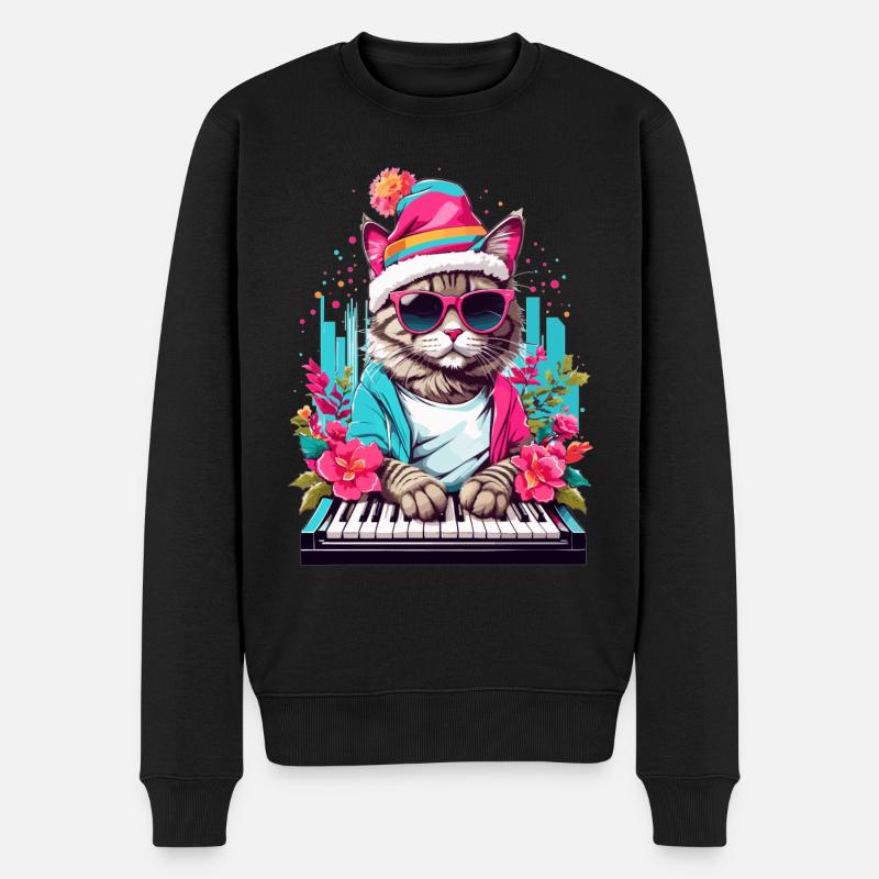 Süße Katze mit Piano - Männer Premium Bio Pullover - Schwarz