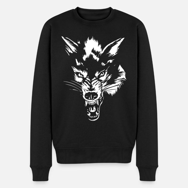 Wolf - Männer Premium Bio Pullover - Schwarz