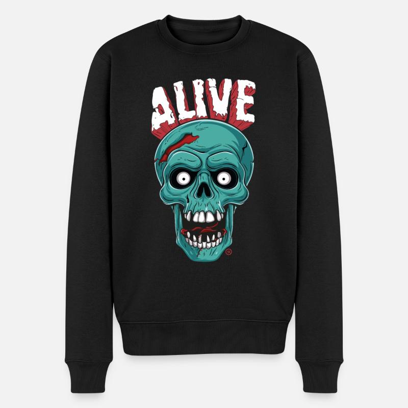 Skull in Hell - Alive, Totenkopf - Männer Premium Bio Pullover - Schwarz