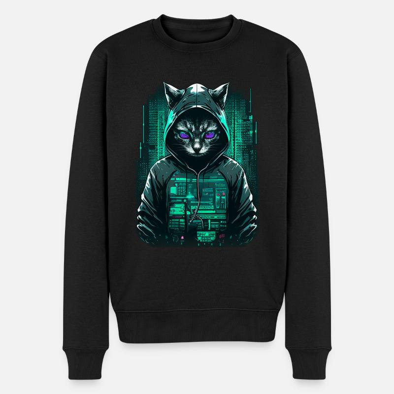 Chat cyber-pirate - Pull Premium bio Homme - noir