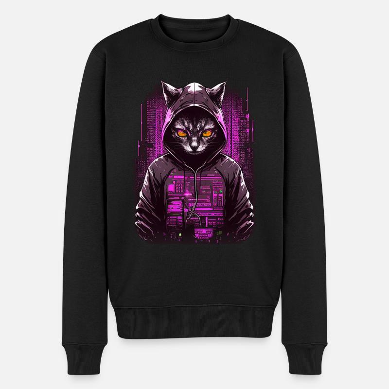 Chat cyber-pirate - Pull Premium bio Homme - noir