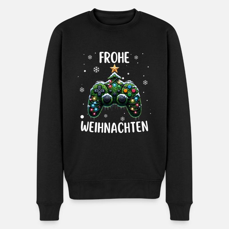 Weihnachtsbaum Tannenbaum Gamepad Lichterkette - Männer Premium Bio Pullover - Schwarz