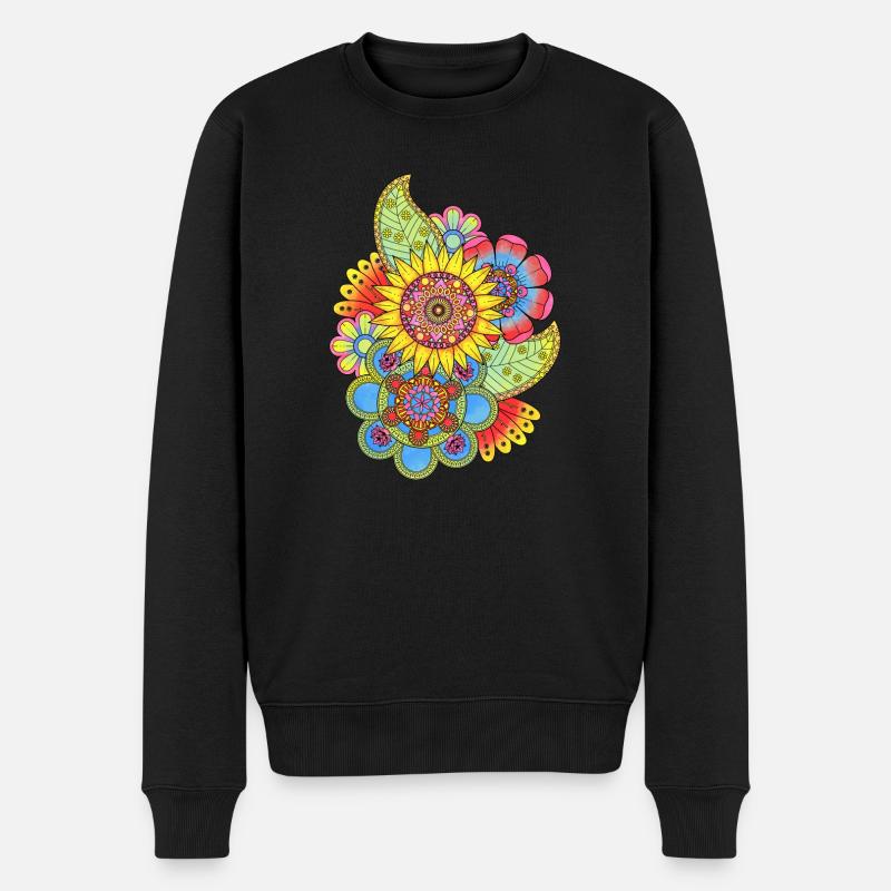 Blumen Mandala - Männer Premium Bio Pullover - Schwarz