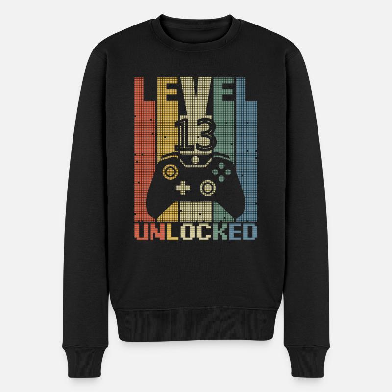 Level 13 Unlocked Gamer 13 Jahre Zocker Geschenk - Männer Premium Bio Pullover - Schwarz