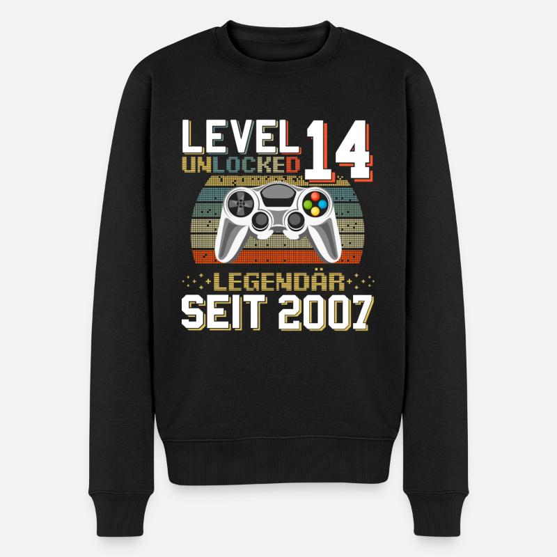 14. Geburtstag Gamer Level 14 Unlocked - Männer Premium Bio Pullover - Schwarz