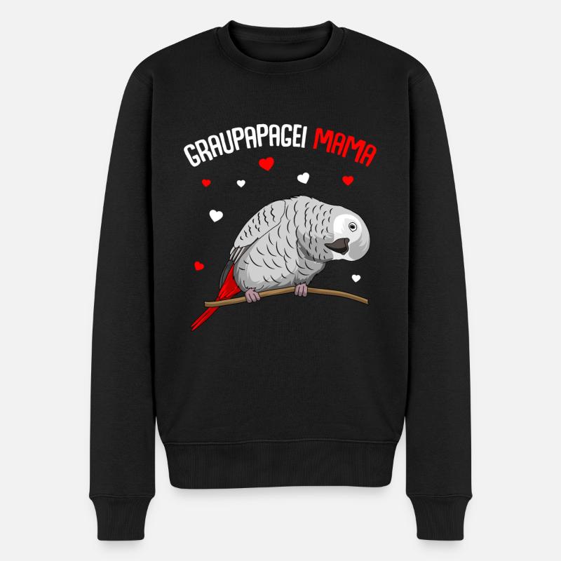 Graupapagei Mama Liebe Papagei Herz Vogel - Männer Premium Bio Pullover - Schwarz