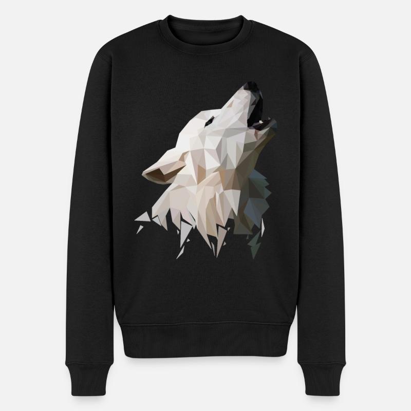 Wolf Polygon Modern - Männer Premium Bio Pullover - Schwarz
