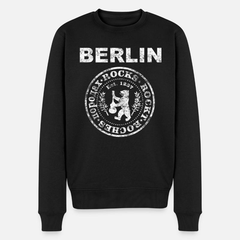Berlin Rocks Weiss Vintage - Männer Premium Bio Pullover - Schwarz