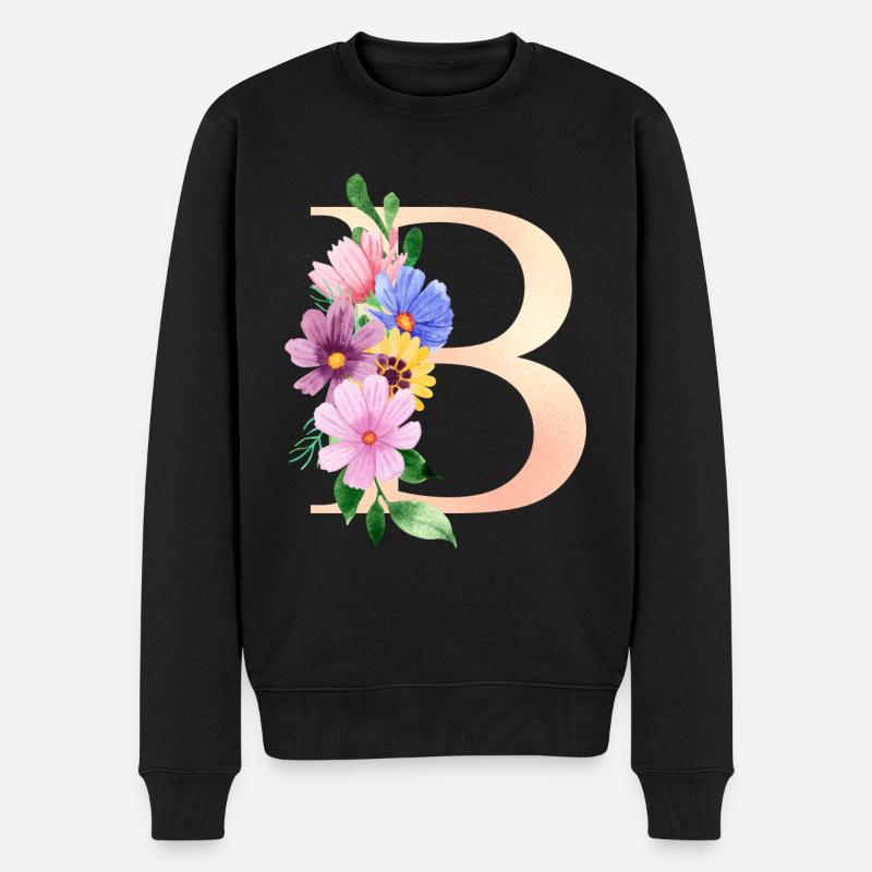 Buchstabe B geblümt - Männer Premium Bio Pullover - Schwarz