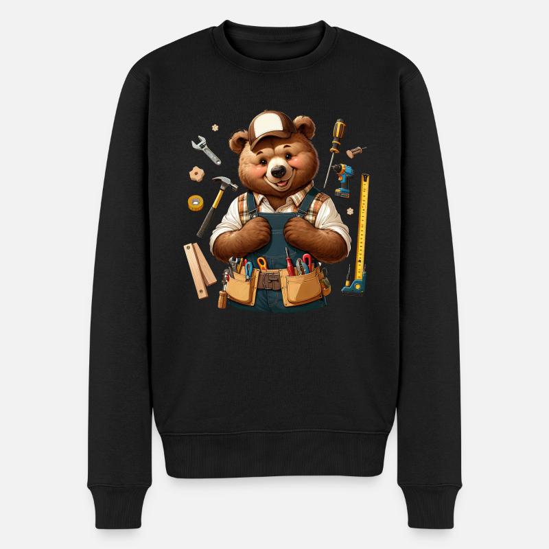 Cute Bear Craftsman - Männer Premium Bio Pullover - Schwarz