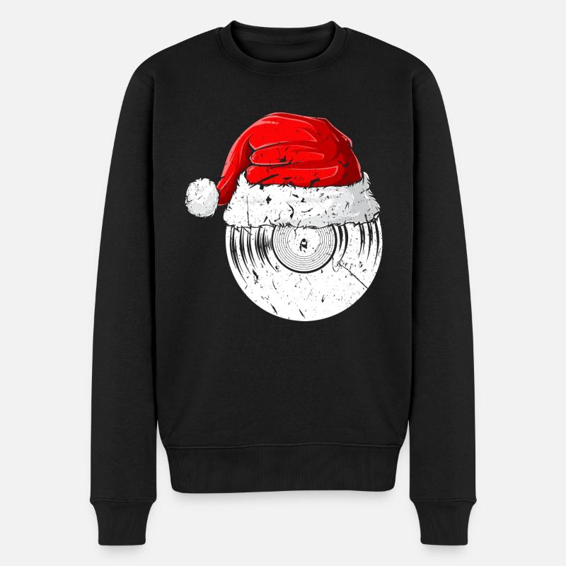 Schallplatte Weihnachtsmannmütze Weihnachten Xmas - Männer Premium Bio Pullover - Schwarz