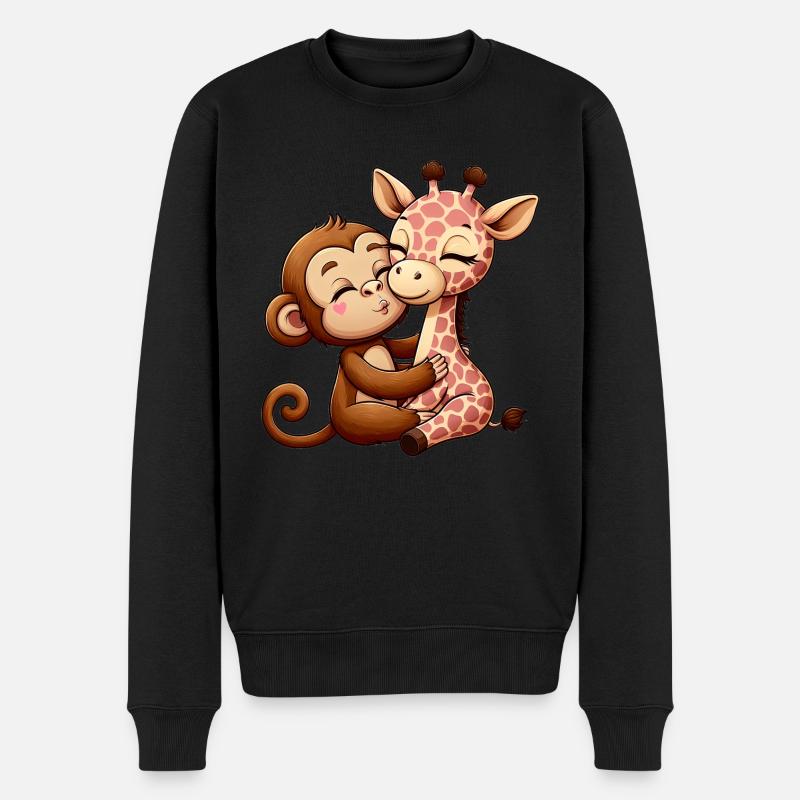 Singe Câlin Et Girafe Amoureuse - Pull Premium bio Homme - noir