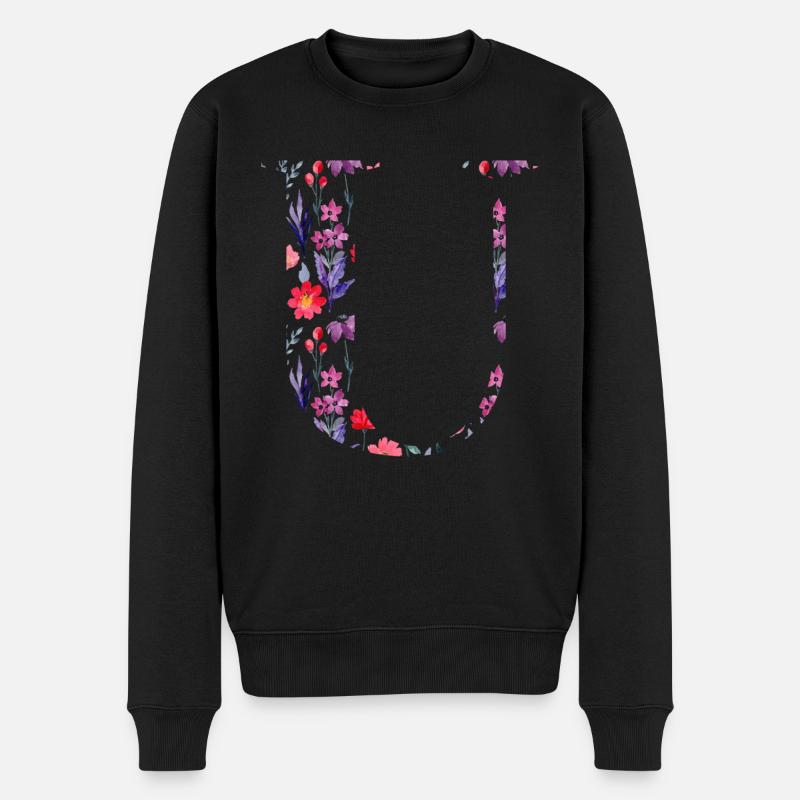 Blumen personalisierter U-Brief - Geschenkidee - Männer Premium Bio Pullover - Schwarz