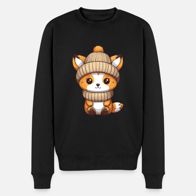 Fuchs Winter Comic - Männer Premium Bio Pullover - Schwarz