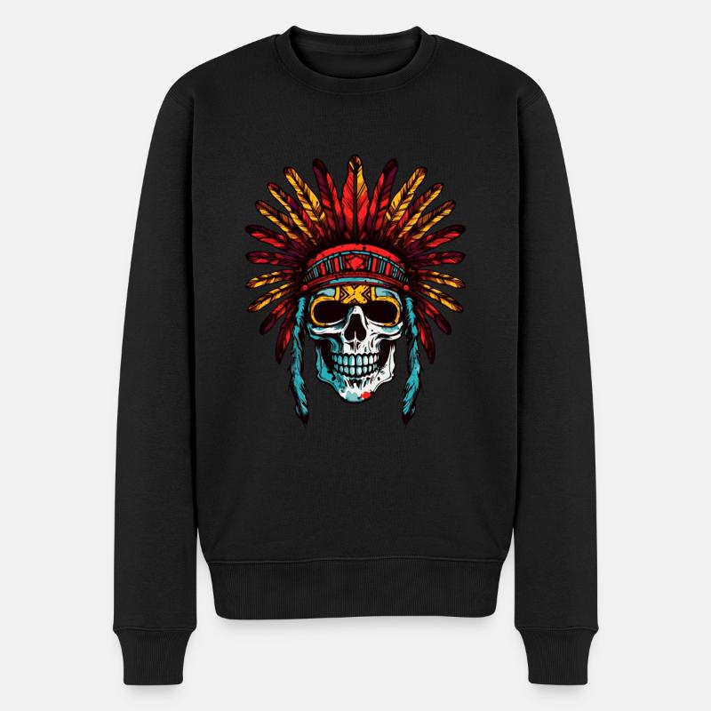 Apache Totenkopf Indianer - Männer Premium Bio Pullover - Schwarz