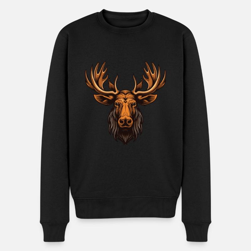 Elch Porträt - Männer Premium Bio Pullover - Schwarz