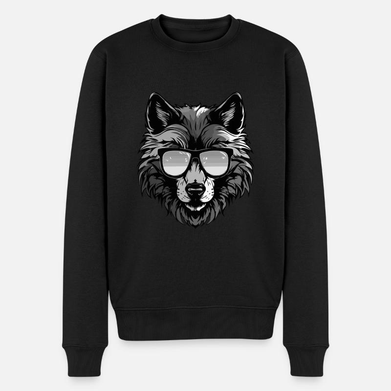 Wolf Kopf Porträt Cool - Männer Premium Bio Pullover - Schwarz