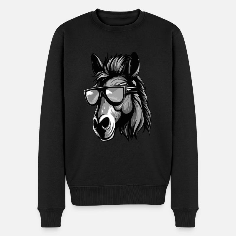 Pferd Kopf Porträt Cool - Männer Premium Bio Pullover - Schwarz
