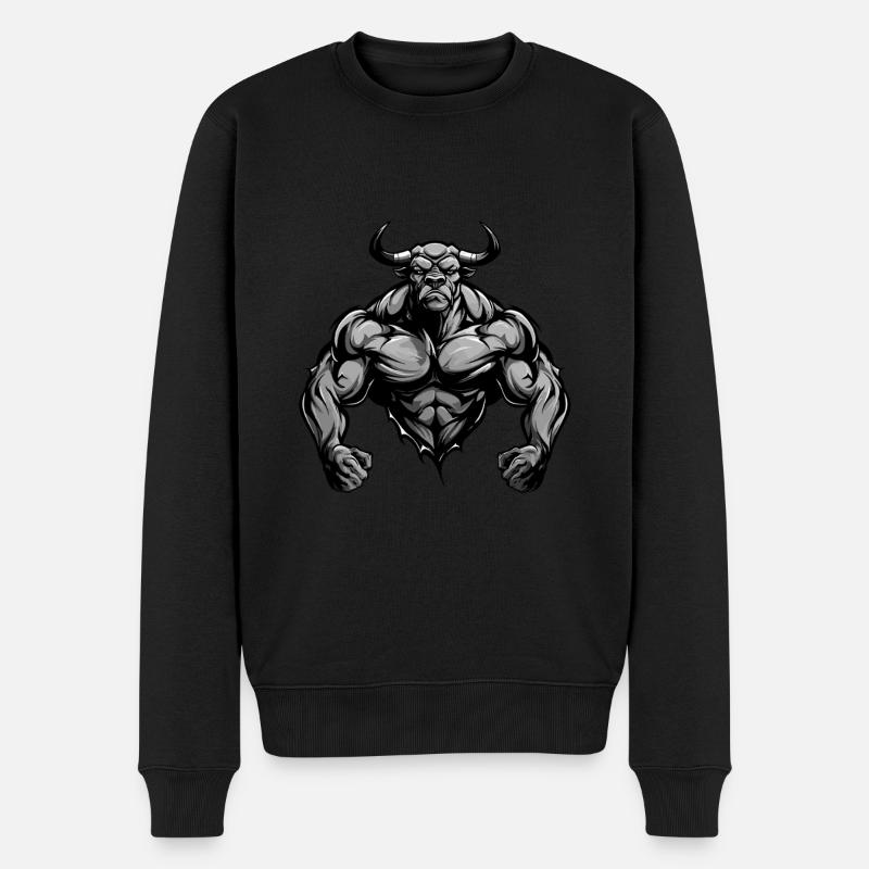 Bulle Muskeln Stier Bodybuilding - Männer Premium Bio Pullover - Schwarz
