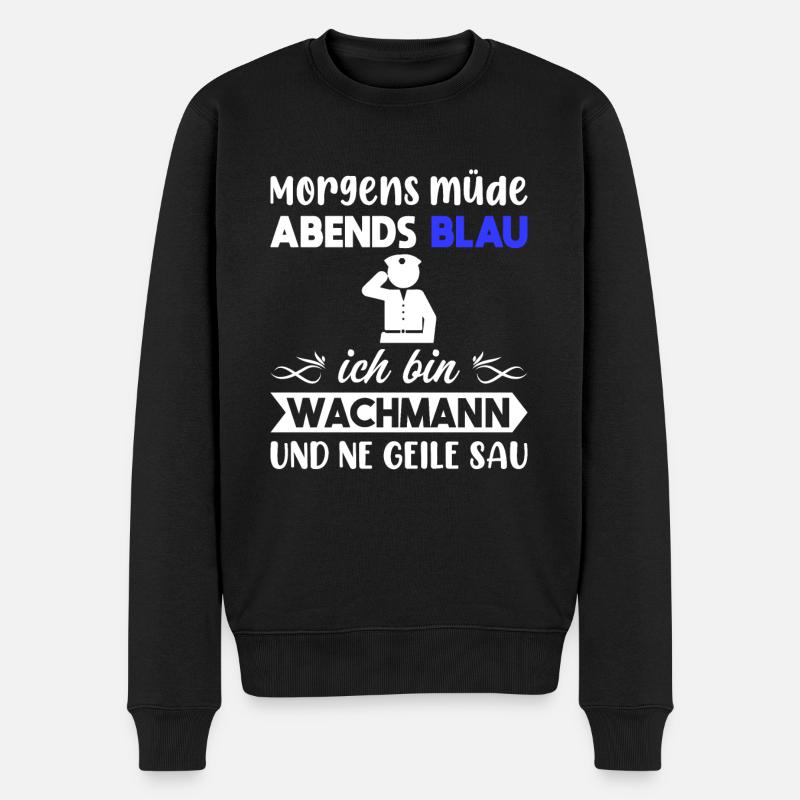 Morgens Müde Abends Blau Wachmann - Männer Premium Bio Pullover - Schwarz