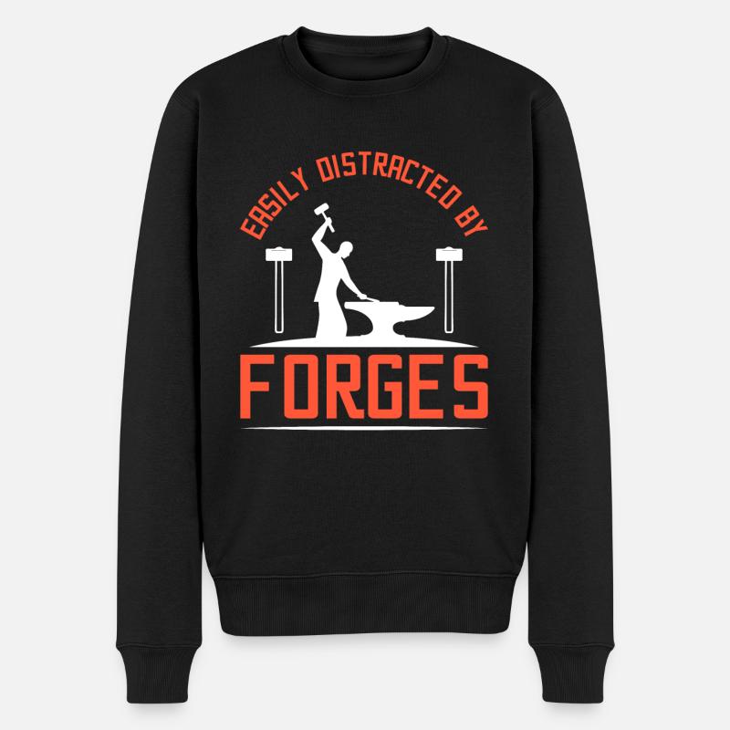 Easily distracted by forges - Männer Premium Bio Pullover - Schwarz