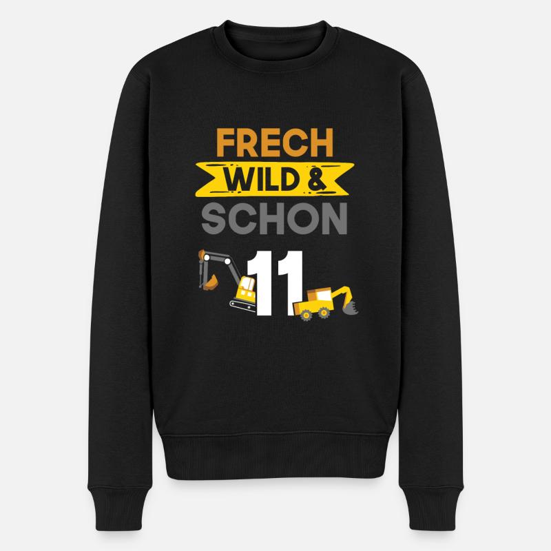 11 Jahre Geburtstag Junge Mädchen Bagger - Männer Premium Bio Pullover - Schwarz