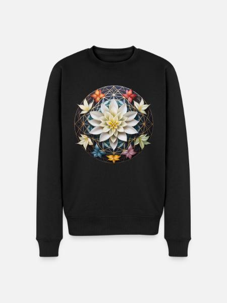 Flower Mandala with Lotus Gift Flower of Life - Men's Premium Organic Jumper - black