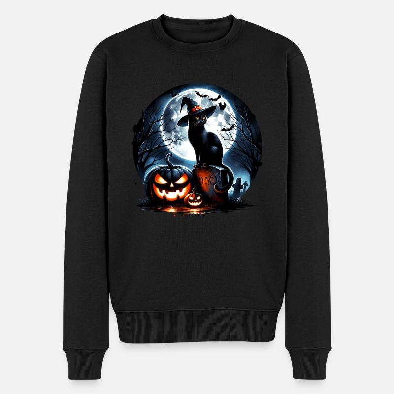 Joyeux Halloween, chat effrayé - Pull Premium bio Homme - noir