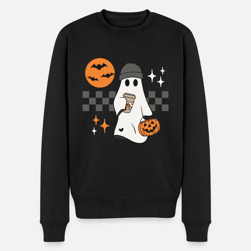 Halloween Gespenst Geist Kürbis Pumpkin Spice - Männer Premium Bio Pullover - Schwarz