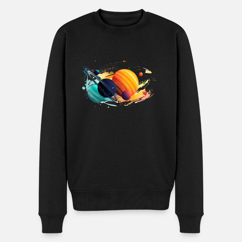 Surrealistische Planeten mit Saturn - Männer Premium Bio Pullover - Schwarz