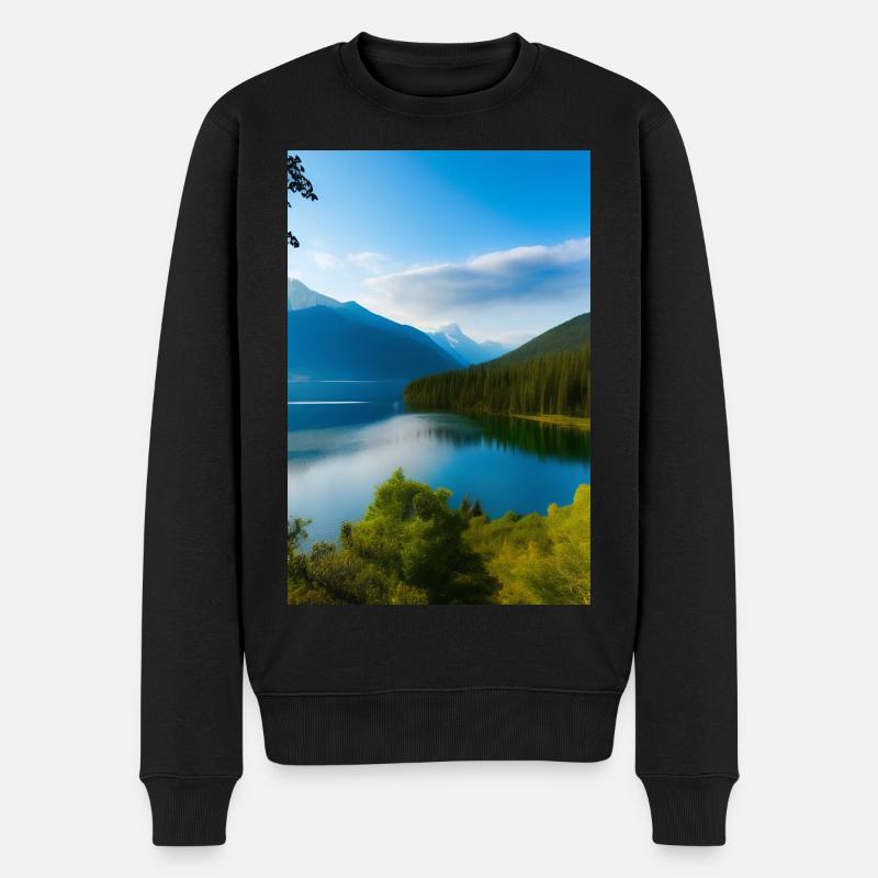 Landschaft mit See und Berge - Männer Premium Bio Pullover - Schwarz