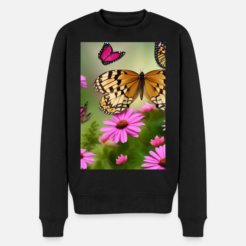 Fleurs et papillon - Pull Premium bio Homme - noir