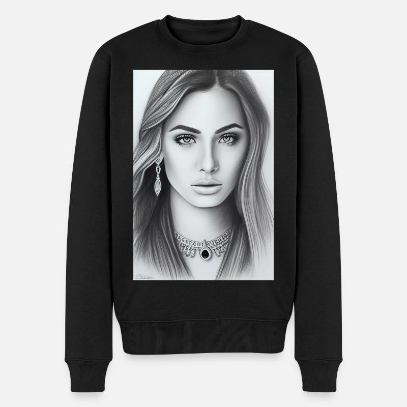 Frau mit Schmuck - Männer Premium Bio Pullover - Schwarz