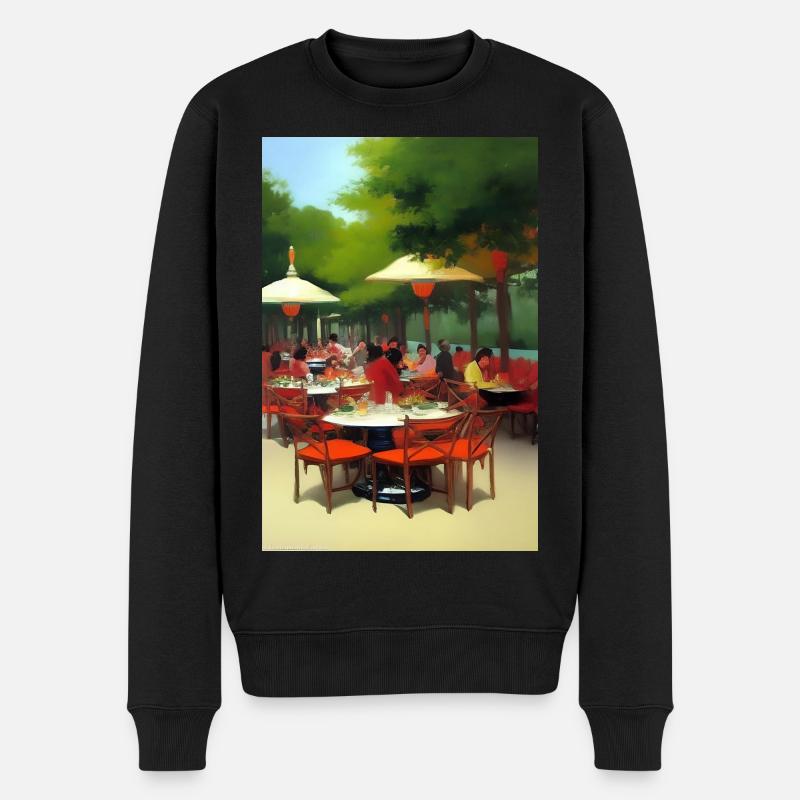 Asiatisches Cafe im Freien - Männer Premium Bio Pullover - Schwarz