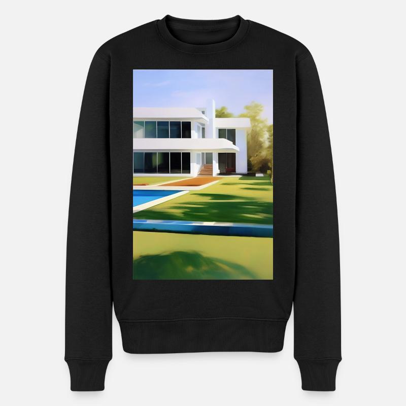 Weiße Villa mit Pool - Männer Premium Bio Pullover - Schwarz