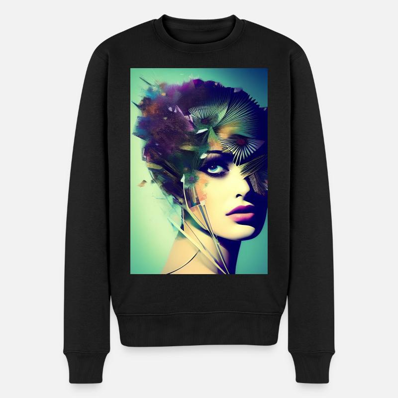 Abstrakte Gesichts Kunst - Männer Premium Bio Pullover - Schwarz