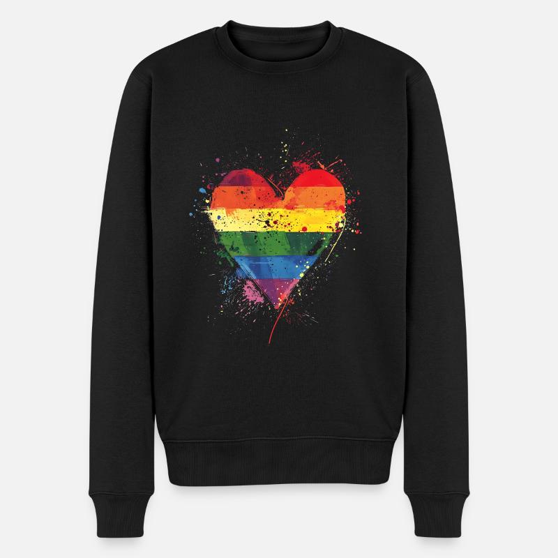 Abstraktes Regenbogenherz mit Tintenspritzern - Pride - Männer Premium Bio Pullover - Schwarz