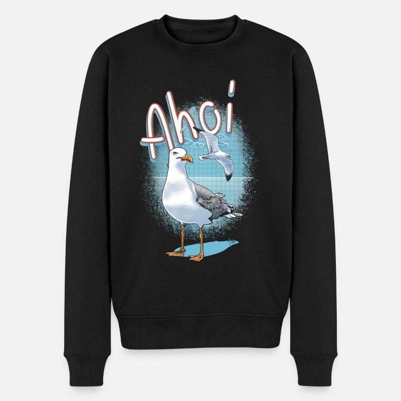 Ahoi Seemöwe Illustration - Männer Premium Bio Pullover - Schwarz