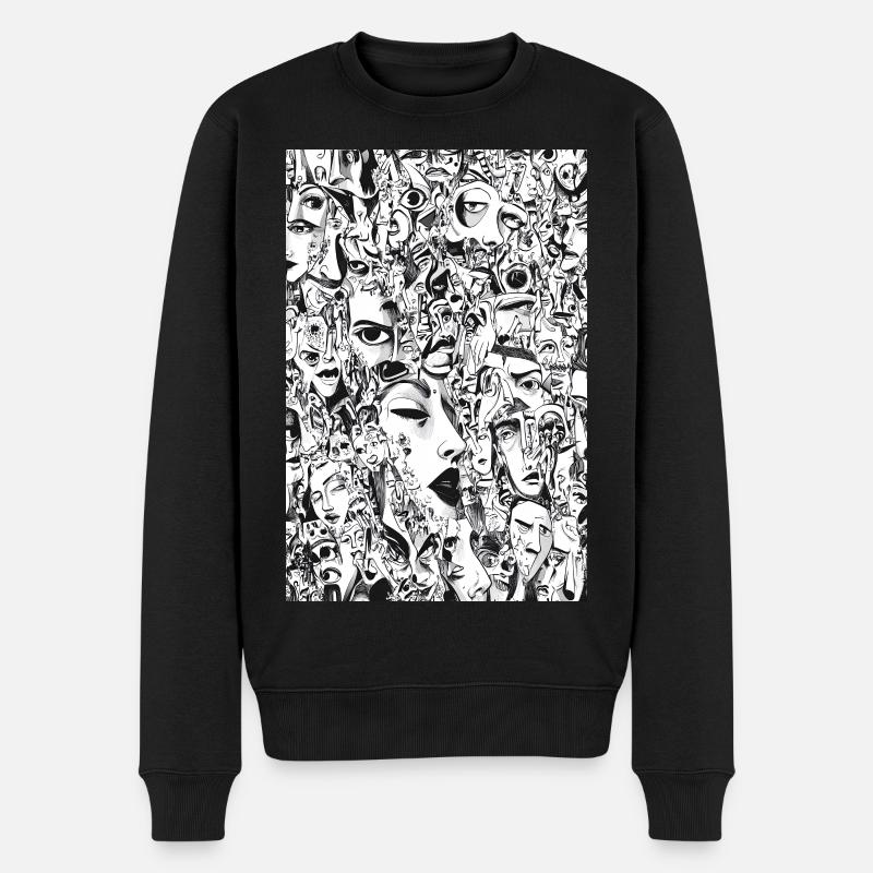 Masken-Mosaik: Gesichtskarussell - Männer Premium Bio Pullover - Schwarz