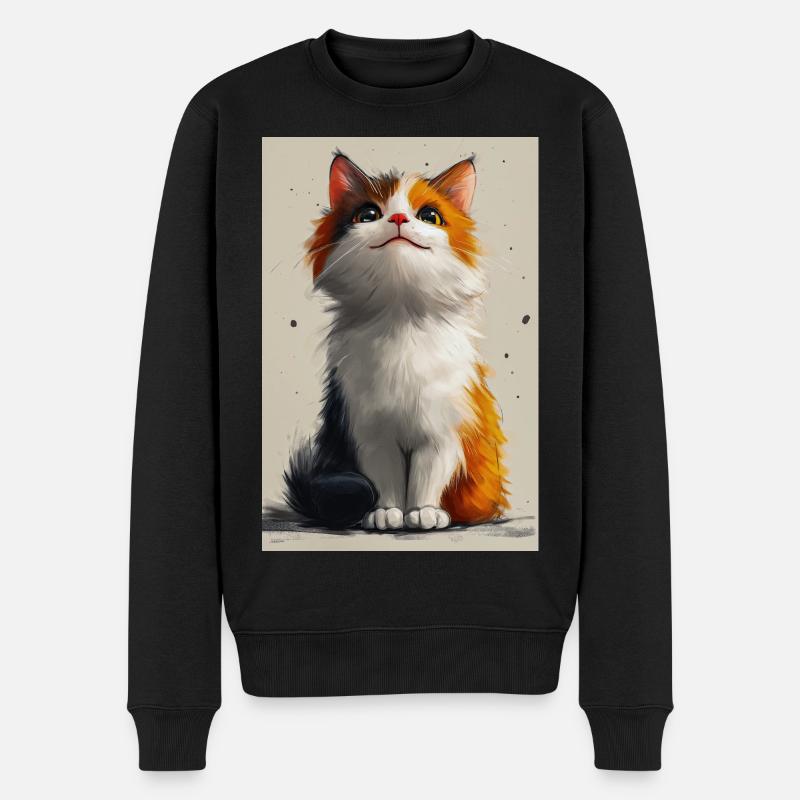 Niedliche Katze Illustration Poster - Männer Premium Bio Pullover - Schwarz