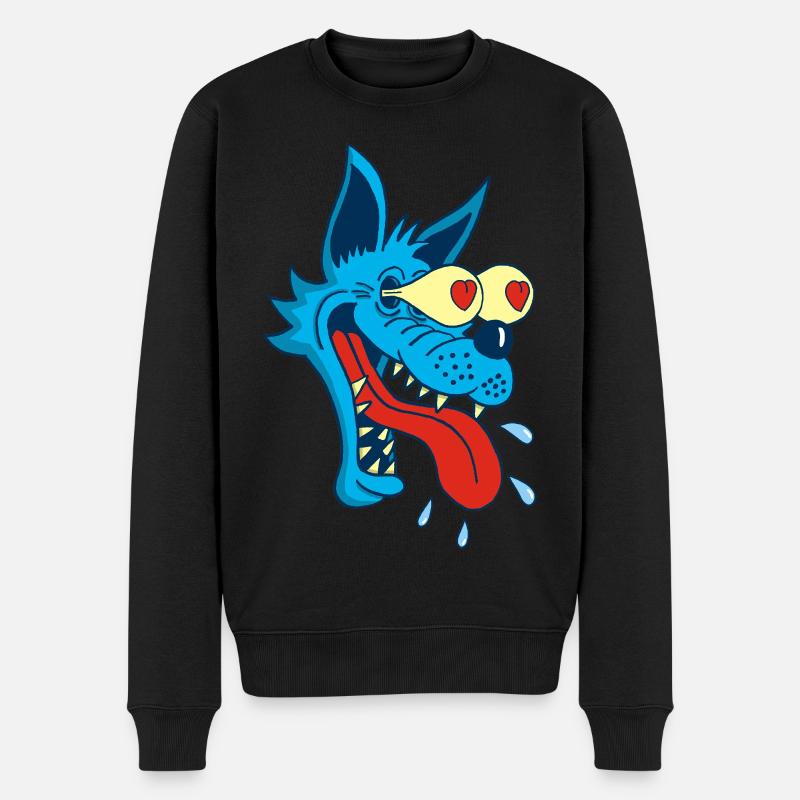 Karikatur Wolf in Liebe - Männer Premium Bio Pullover - Schwarz
