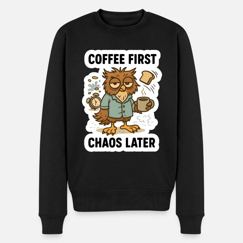 Kaffee zuerst Eule - Männer Premium Bio Pullover - Schwarz