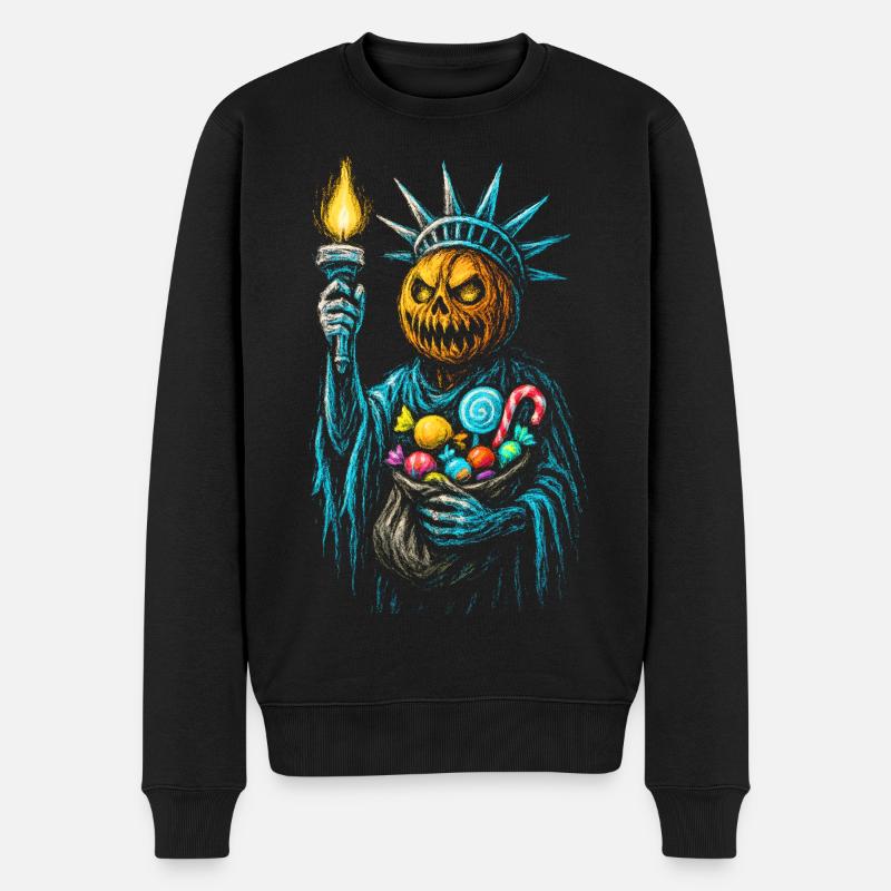 Liberty Kürbis Halloween - Männer Premium Bio Pullover - Schwarz