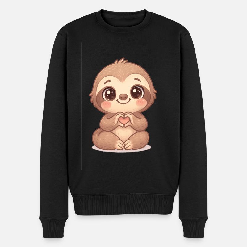 Süßes Faultier mit Herzhänden - Männer Premium Bio Pullover - Schwarz