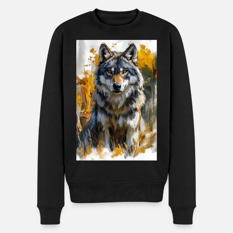 Illustration eines Wolfes - Männer Premium Bio Pullover - Schwarz