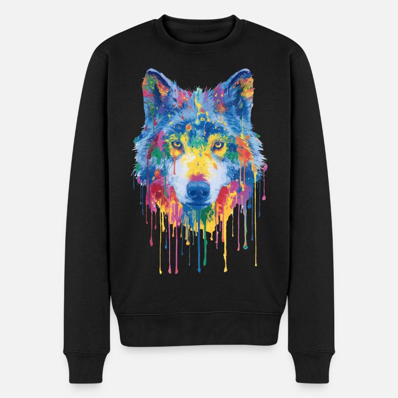Wolf - Männer Premium Bio Pullover - Schwarz