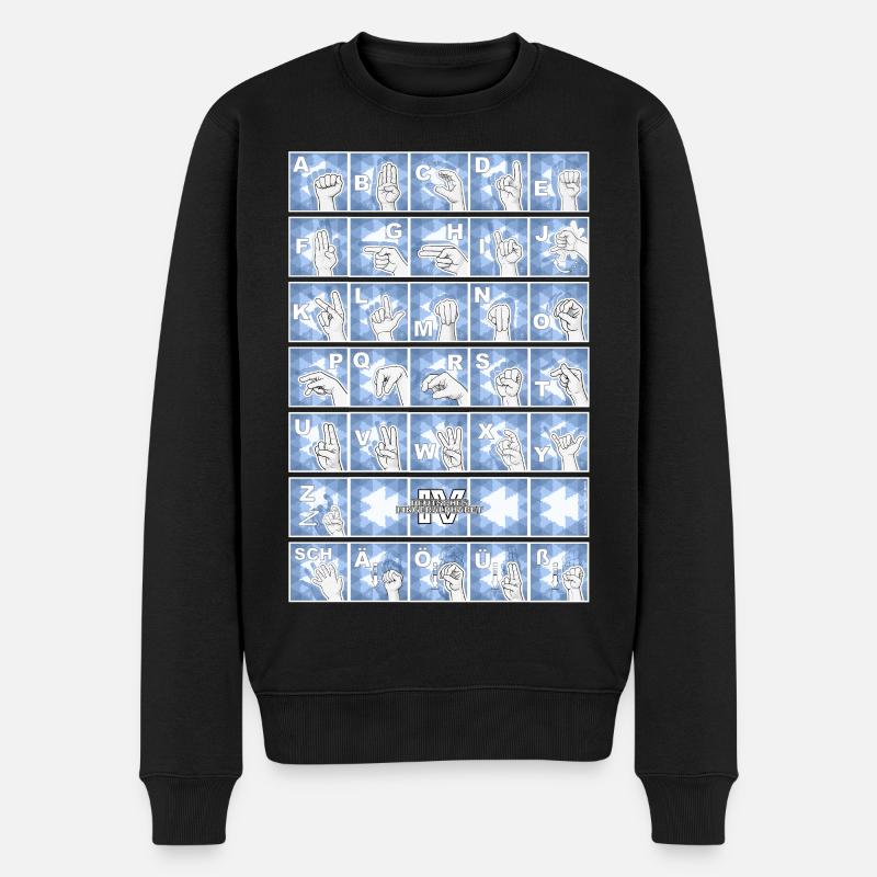 Deutsches Fingeralphabet 4 - blau / - Männer Premium Bio Pullover - Schwarz