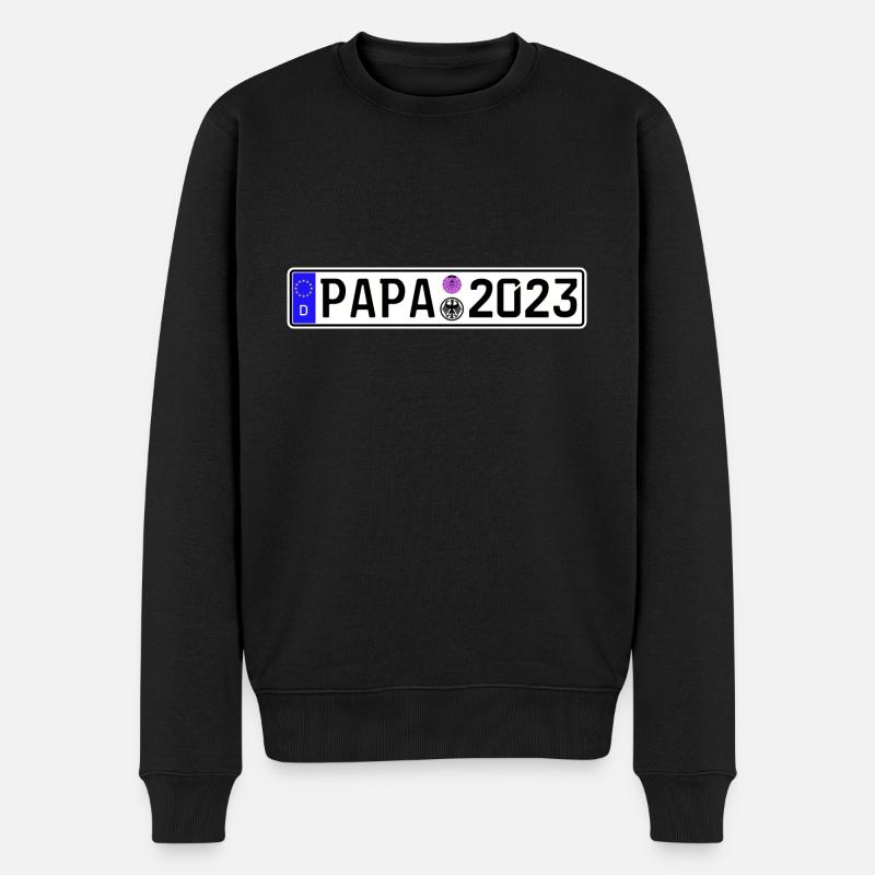 Papa 2023 Vater werden Nummernschild - Männer Premium Bio Pullover - Schwarz