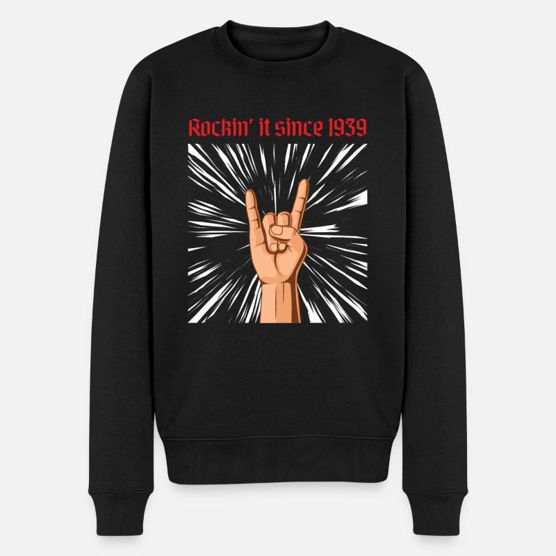 Rockin it since 1939 Heavy Metal Geburtstag Gruß - Männer Premium Bio Pullover - Schwarz